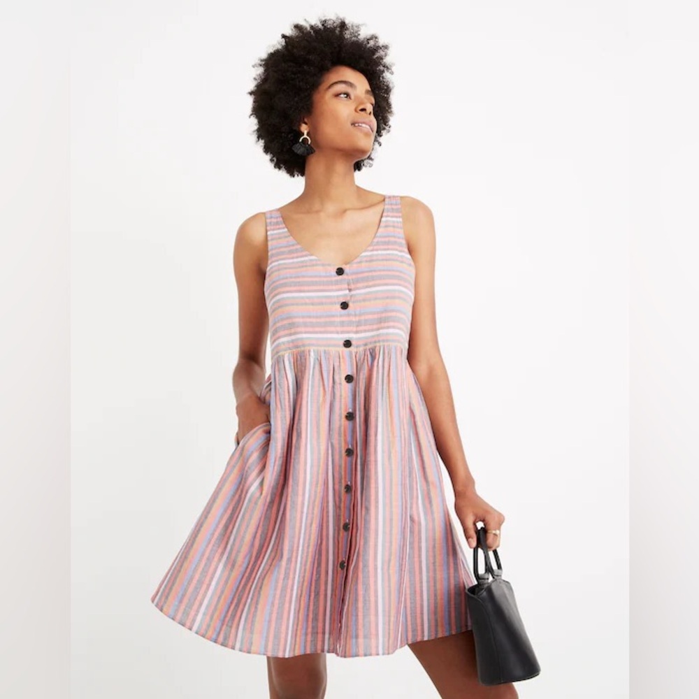 Madewell Scoopneck Tank Dress in Rainbow Stripe
